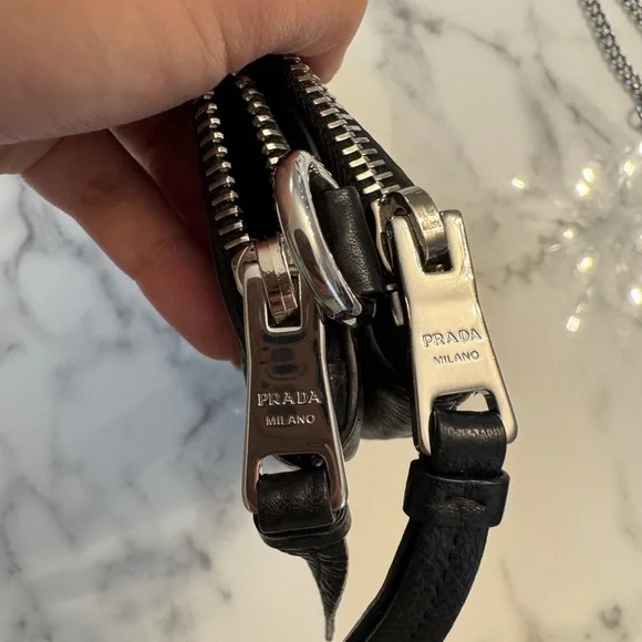 Prada Vitello Leather Double Zip Crossbody Bag, Black, Silver Hardware - Picture 6 of 15